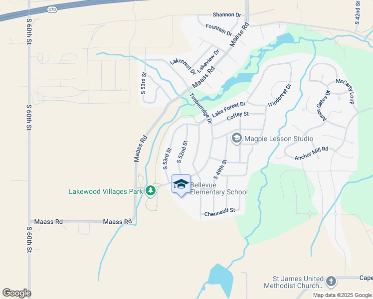 map of restaurants, bars, coffee shops, grocery stores, and more near 11911 South 52nd Street in Papillion