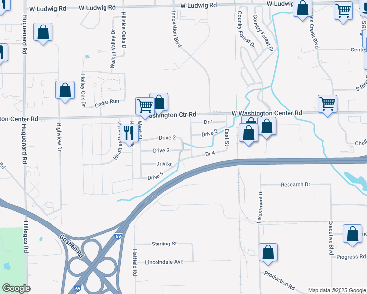 map of restaurants, bars, coffee shops, grocery stores, and more near in Allen County