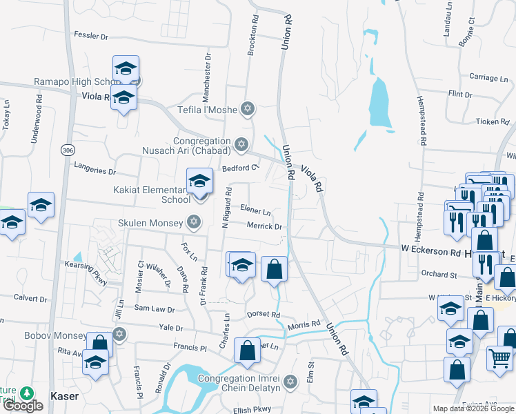 map of restaurants, bars, coffee shops, grocery stores, and more near 9 Elener Lane in Spring Valley
