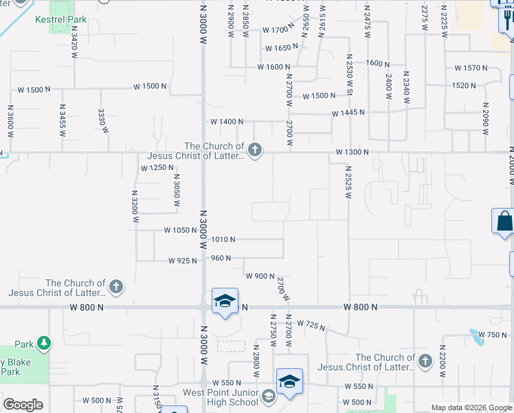 map of restaurants, bars, coffee shops, grocery stores, and more near 2829 West 1150 North in Clinton
