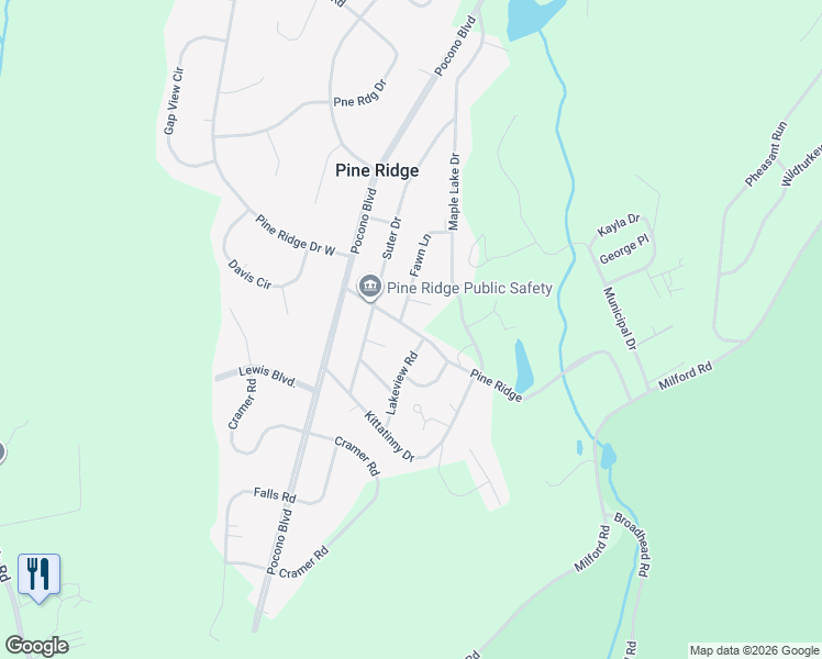 map of restaurants, bars, coffee shops, grocery stores, and more near 1256 Pine Ridge in Pine Ridge