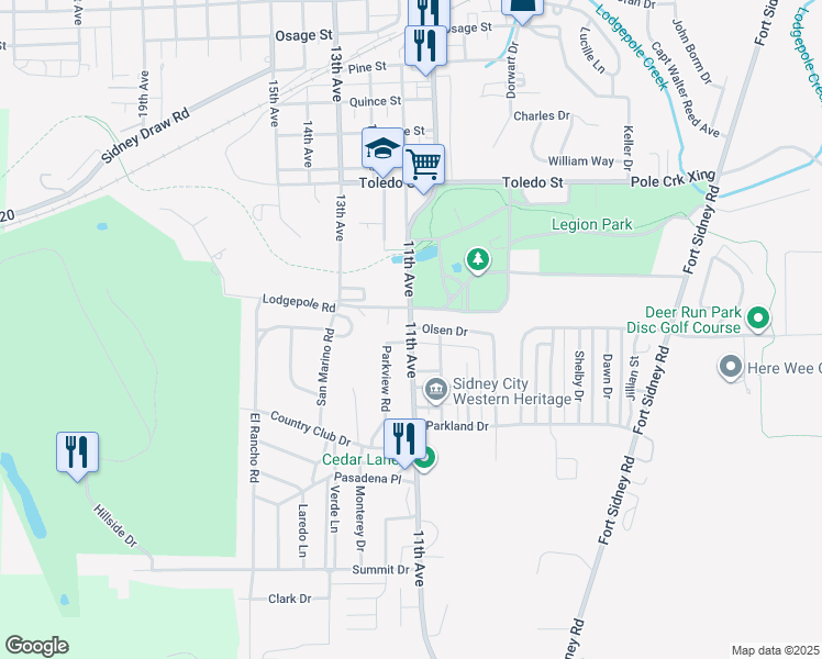 map of restaurants, bars, coffee shops, grocery stores, and more near 1043 Olsen Dr in Sidney