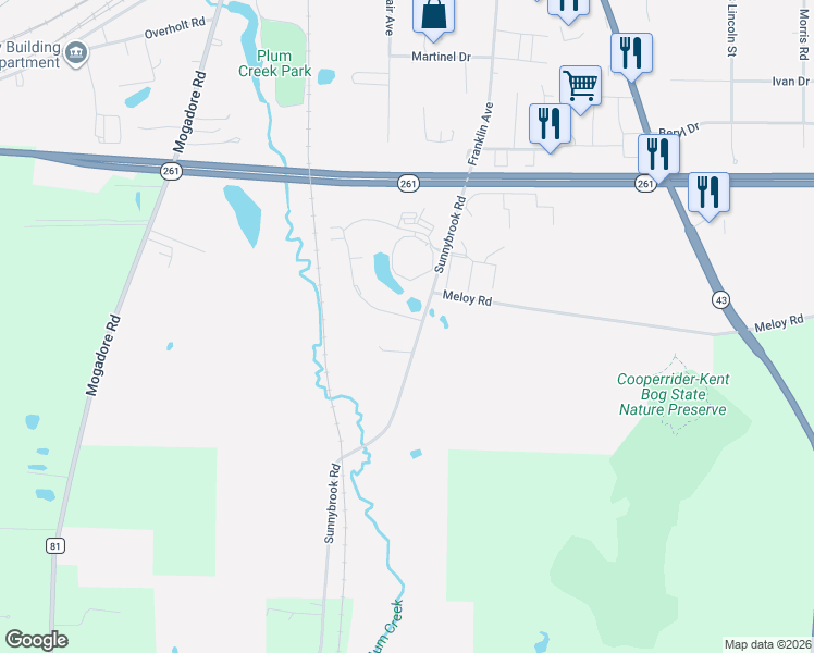 map of restaurants, bars, coffee shops, grocery stores, and more near 5153 Sunnybrook Road in Kent