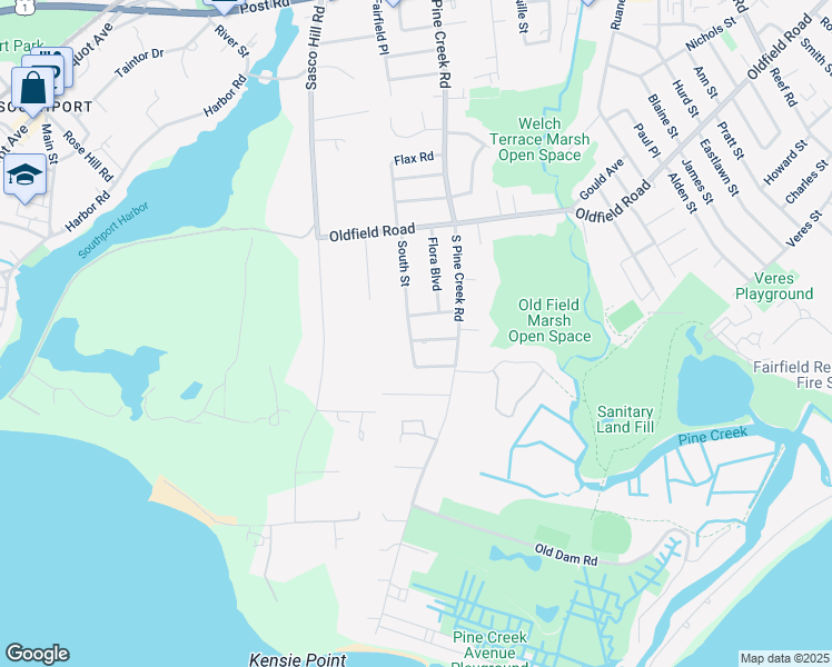 map of restaurants, bars, coffee shops, grocery stores, and more near 80 Bonney Terrace in Fairfield
