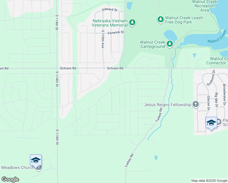map of restaurants, bars, coffee shops, grocery stores, and more near 11009 Schram Road in Papillion
