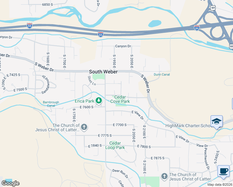 map of restaurants, bars, coffee shops, grocery stores, and more near 1964 E 7550 S in South Weber