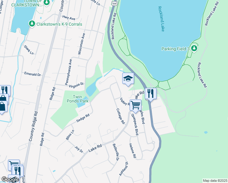 map of restaurants, bars, coffee shops, grocery stores, and more near 280 Cottage Road in Valley Cottage