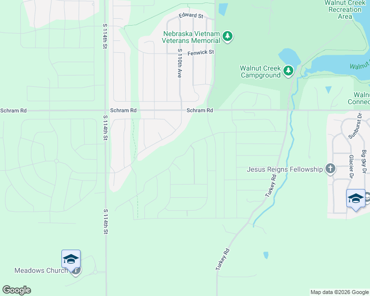 map of restaurants, bars, coffee shops, grocery stores, and more near 11009 Schram Road in Papillion