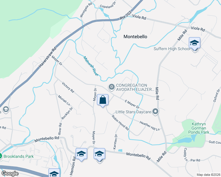 map of restaurants, bars, coffee shops, grocery stores, and more near 12 East Mayer Drive in Montebello