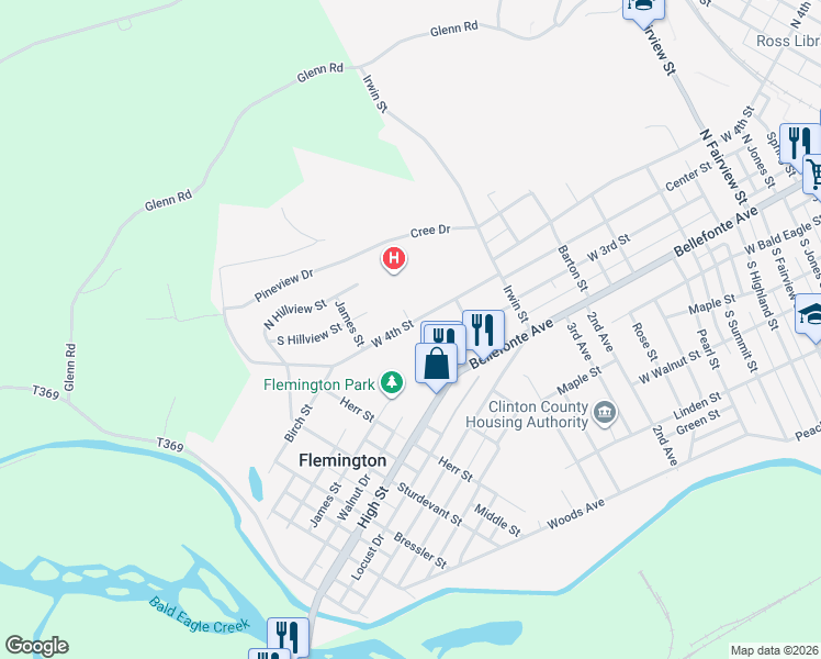 map of restaurants, bars, coffee shops, grocery stores, and more near 1136-1312 West 4th Street in Flemington