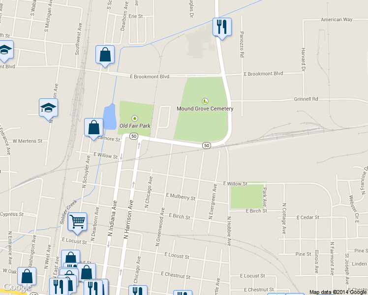 map of restaurants, bars, coffee shops, grocery stores, and more near 780 Fair Street in Kankakee