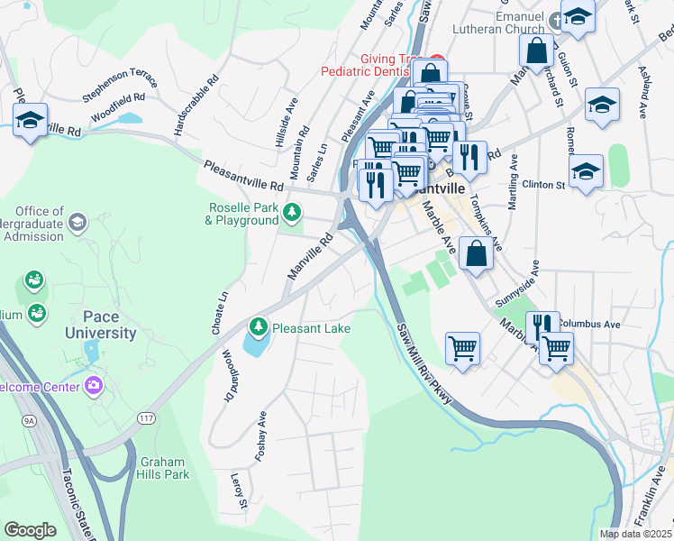 map of restaurants, bars, coffee shops, grocery stores, and more near 580 Bedford Road in Pleasantville