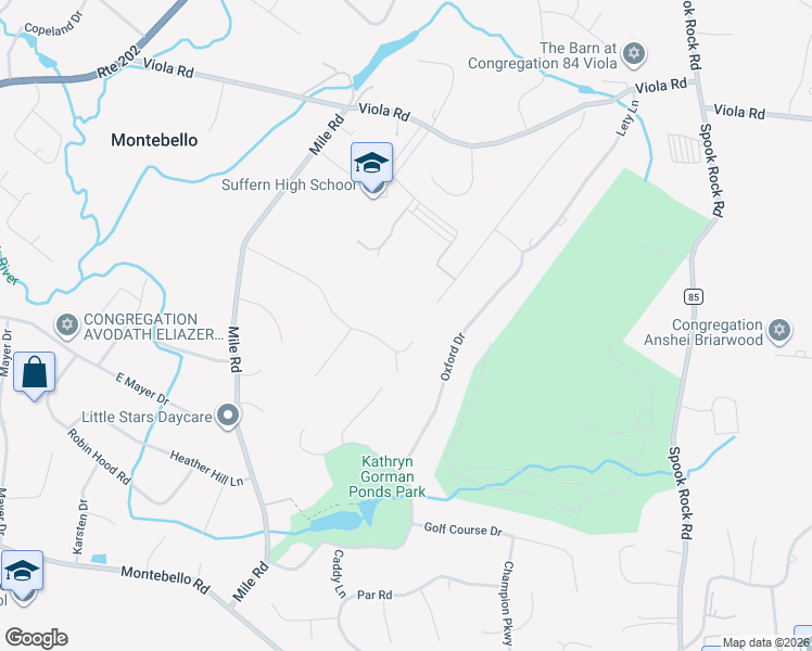 map of restaurants, bars, coffee shops, grocery stores, and more near 22 Charnwood Drive in Suffern