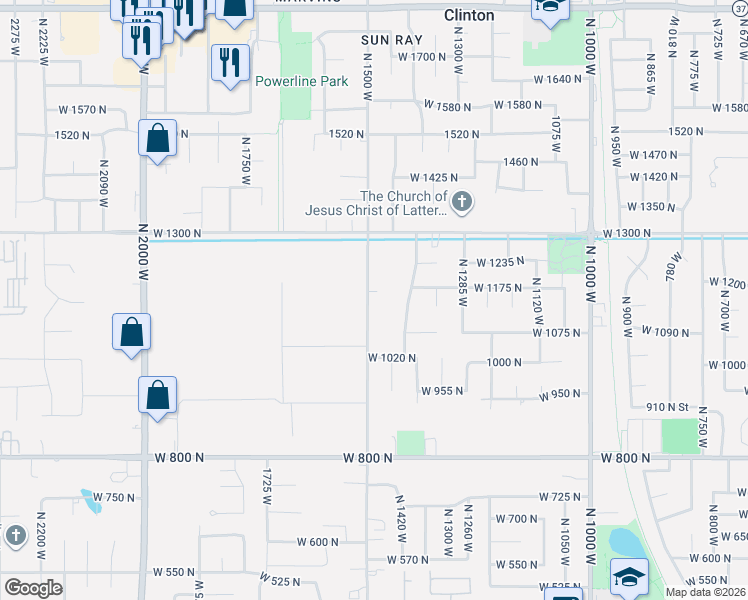 map of restaurants, bars, coffee shops, grocery stores, and more near 1156 North 1500 West in Clinton