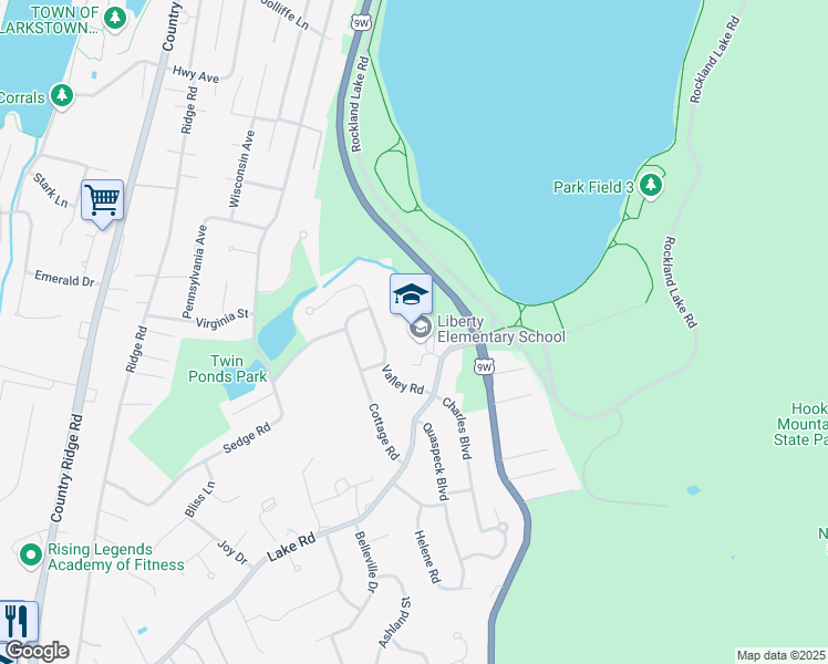 map of restaurants, bars, coffee shops, grocery stores, and more near 142 Lake Road in Valley Cottage
