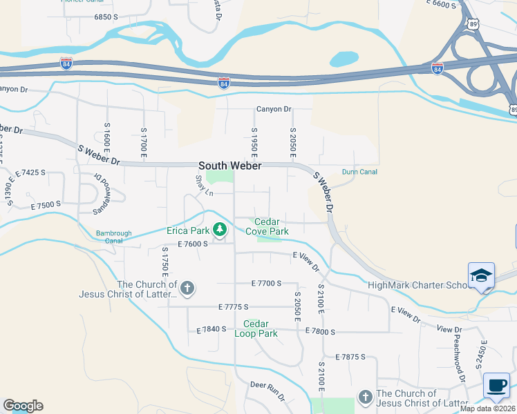 map of restaurants, bars, coffee shops, grocery stores, and more near 1962 E 7550 S in South Weber