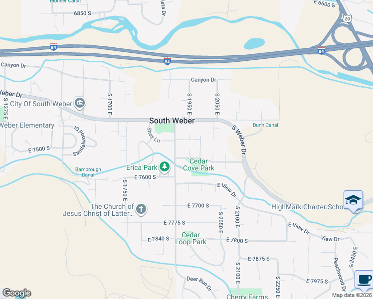 map of restaurants, bars, coffee shops, grocery stores, and more near 1956 East 7550 South in South Weber
