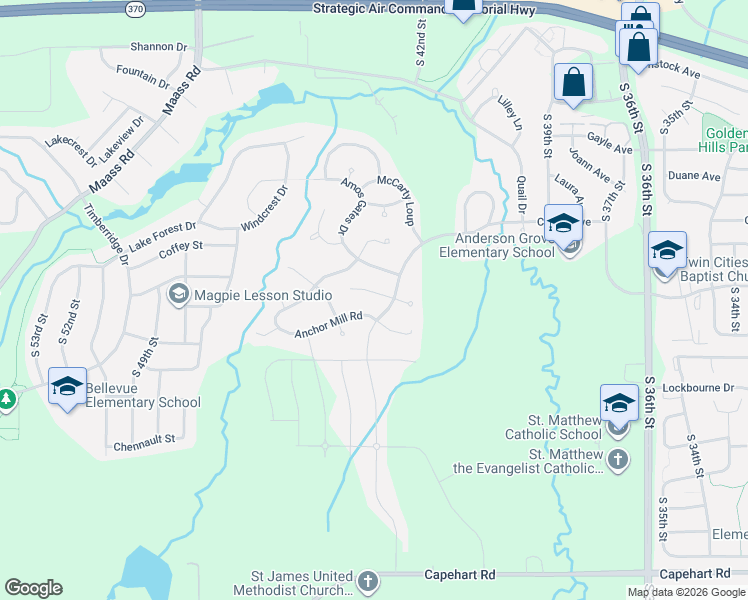 map of restaurants, bars, coffee shops, grocery stores, and more near 4309 Anchor Mill Road in Bellevue