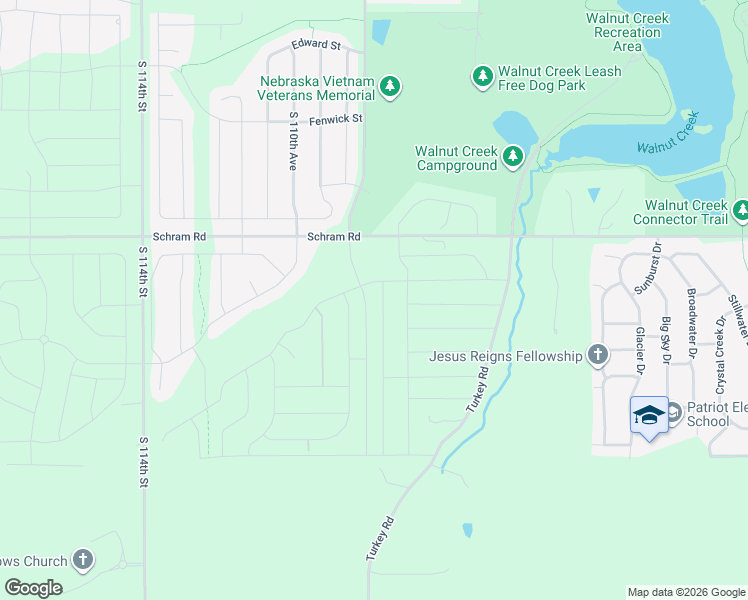 map of restaurants, bars, coffee shops, grocery stores, and more near 10705 Schram Road in Papillion