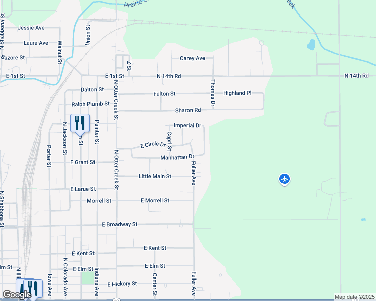map of restaurants, bars, coffee shops, grocery stores, and more near 23 Manhattan Drive in Streator