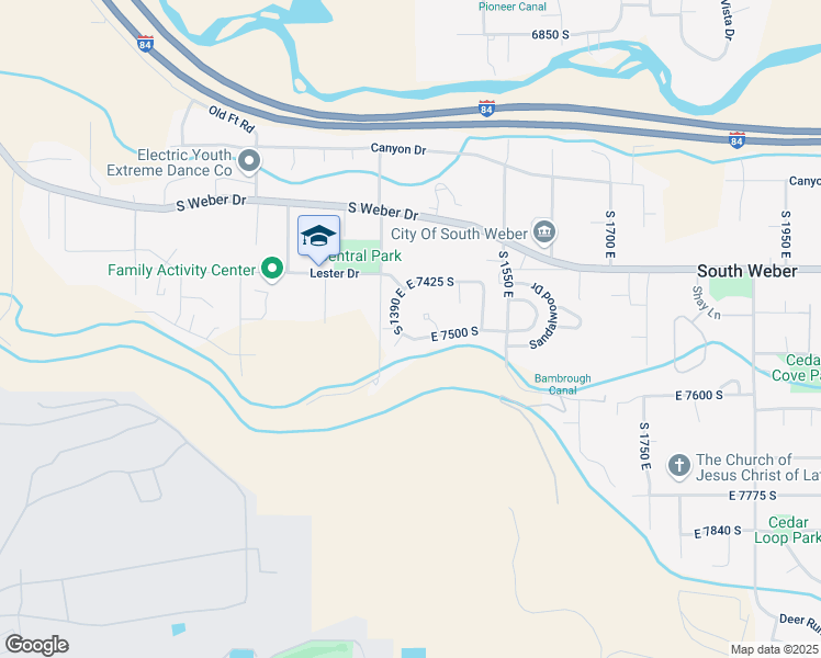 map of restaurants, bars, coffee shops, grocery stores, and more near 7528 South 1400 East in South Weber