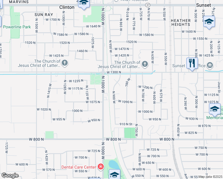 map of restaurants, bars, coffee shops, grocery stores, and more near 1171 North 900 West in Clinton