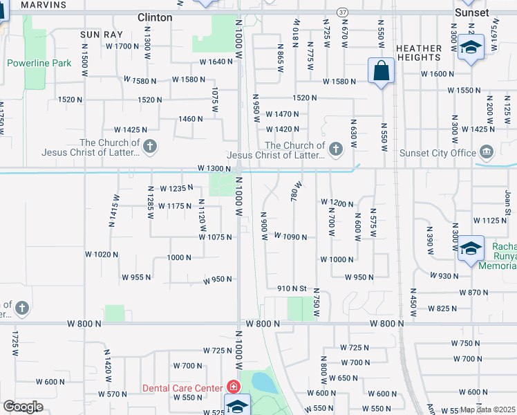 map of restaurants, bars, coffee shops, grocery stores, and more near 1171 North 900 West in Clinton