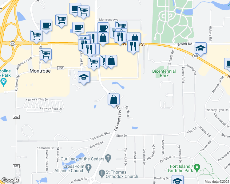 map of restaurants, bars, coffee shops, grocery stores, and more near 185-299 South Cleveland Massillon Road in Fairlawn