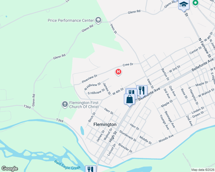 map of restaurants, bars, coffee shops, grocery stores, and more near 1199 North Hillview Street in Lock Haven