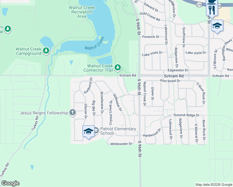map of restaurants, bars, coffee shops, grocery stores, and more near 2090 Creek Side Drive in Papillion
