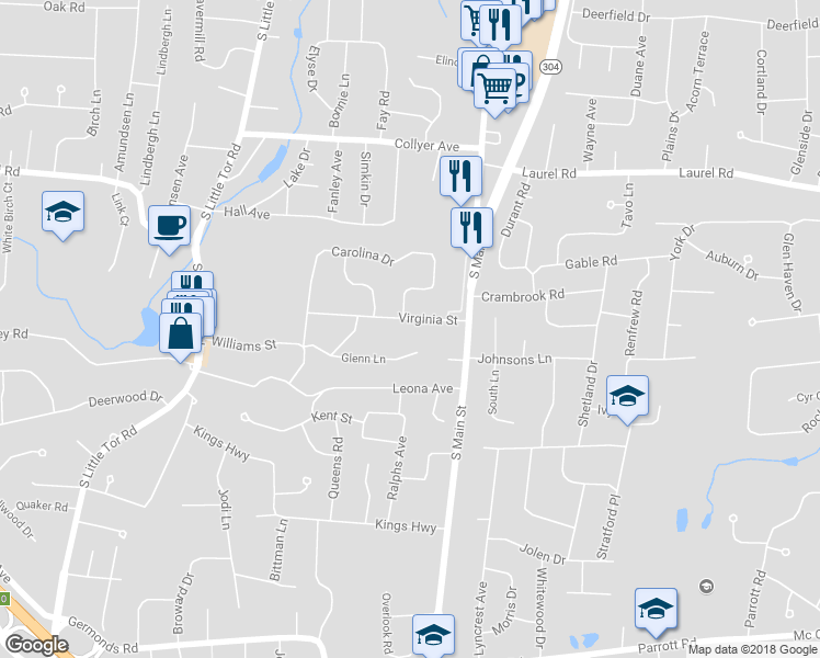 map of restaurants, bars, coffee shops, grocery stores, and more near 20 Virginia Street in New City
