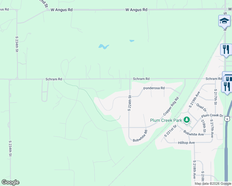 map of restaurants, bars, coffee shops, grocery stores, and more near 22452 Ponderosa Road in Gretna