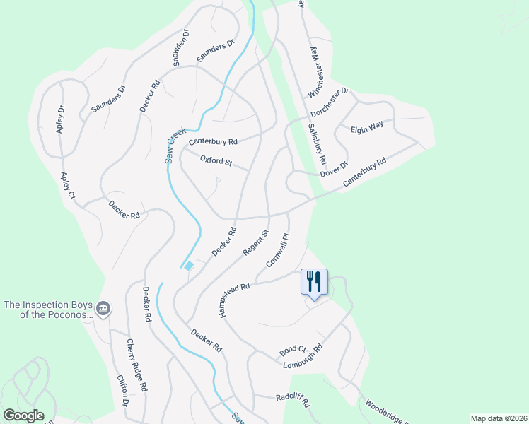 map of restaurants, bars, coffee shops, grocery stores, and more near 225 Regent Street in Bushkill