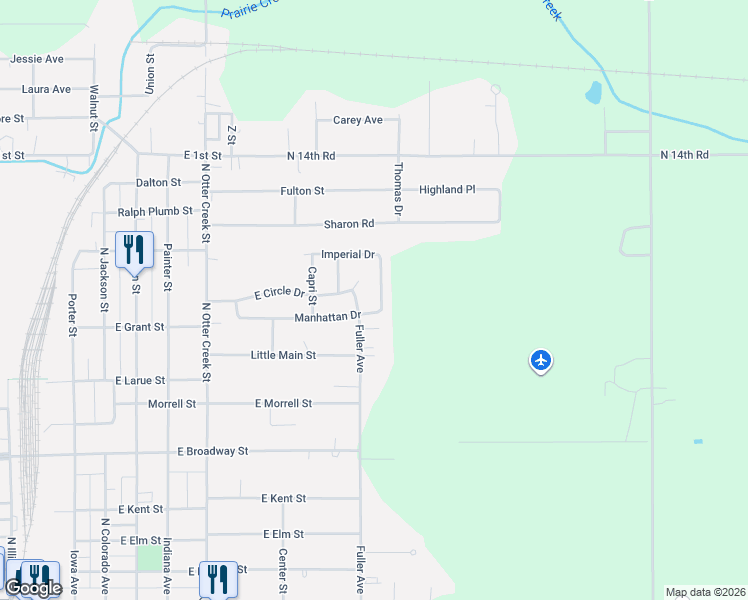 map of restaurants, bars, coffee shops, grocery stores, and more near 39 Manhattan Drive in Streator
