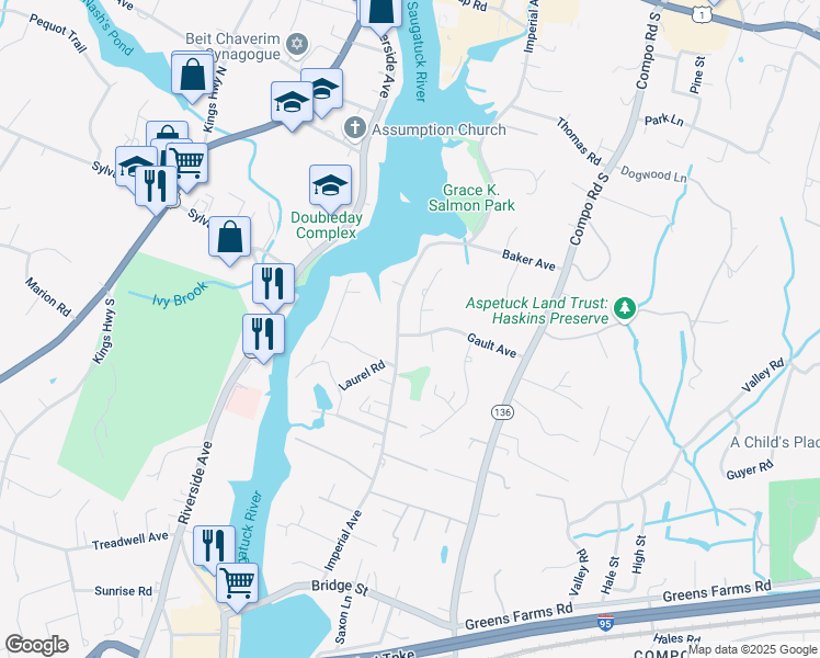 map of restaurants, bars, coffee shops, grocery stores, and more near 110A Imperial Avenue in Westport