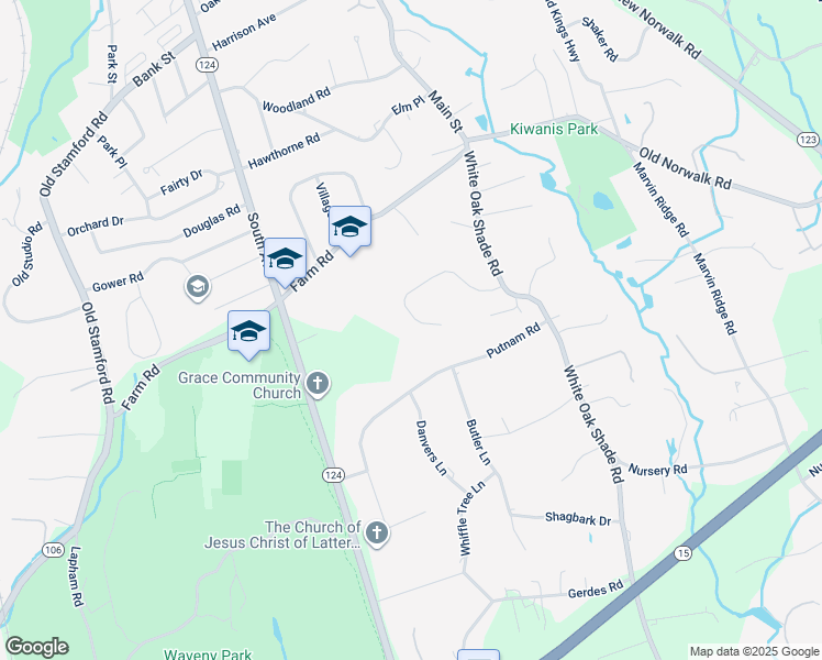 map of restaurants, bars, coffee shops, grocery stores, and more near 119 Overlook Drive in New Canaan