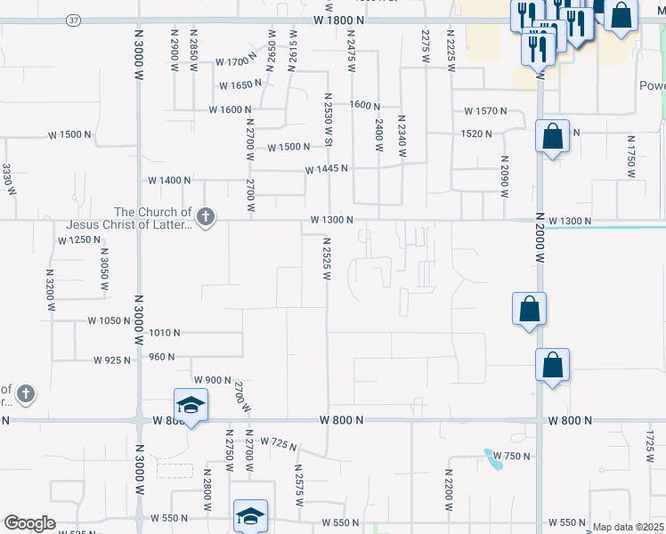 map of restaurants, bars, coffee shops, grocery stores, and more near 1174 North 2525 West in Clinton