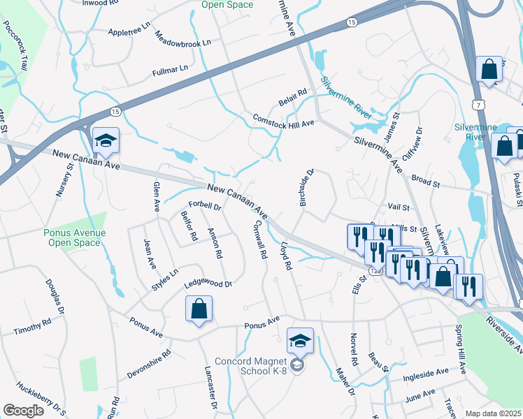 map of restaurants, bars, coffee shops, grocery stores, and more near 200 Connecticut 123 in Norwalk