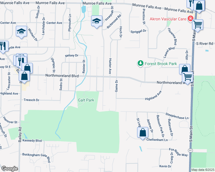 map of restaurants, bars, coffee shops, grocery stores, and more near 1865 Issaquah Street in Cuyahoga Falls