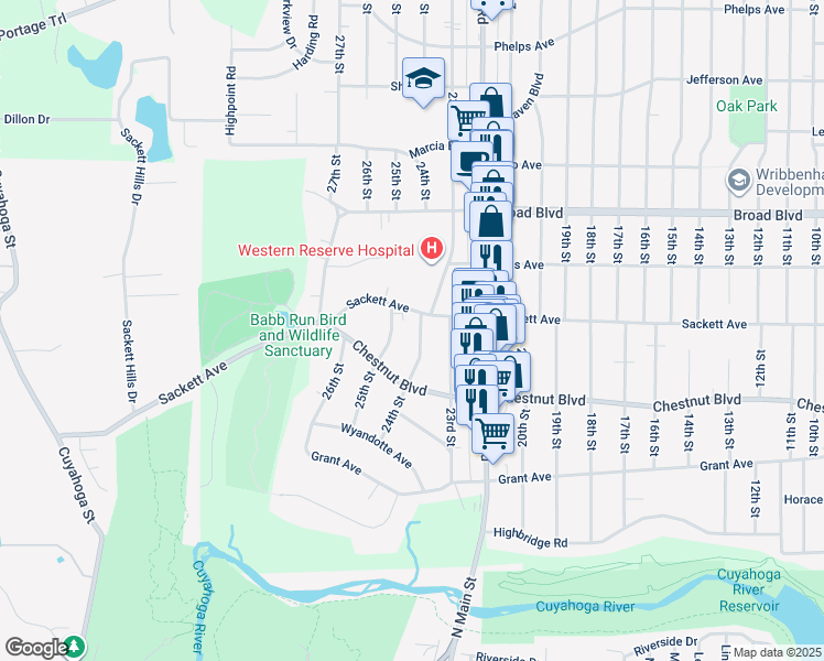 map of restaurants, bars, coffee shops, grocery stores, and more near 1796 24th Street in Cuyahoga Falls