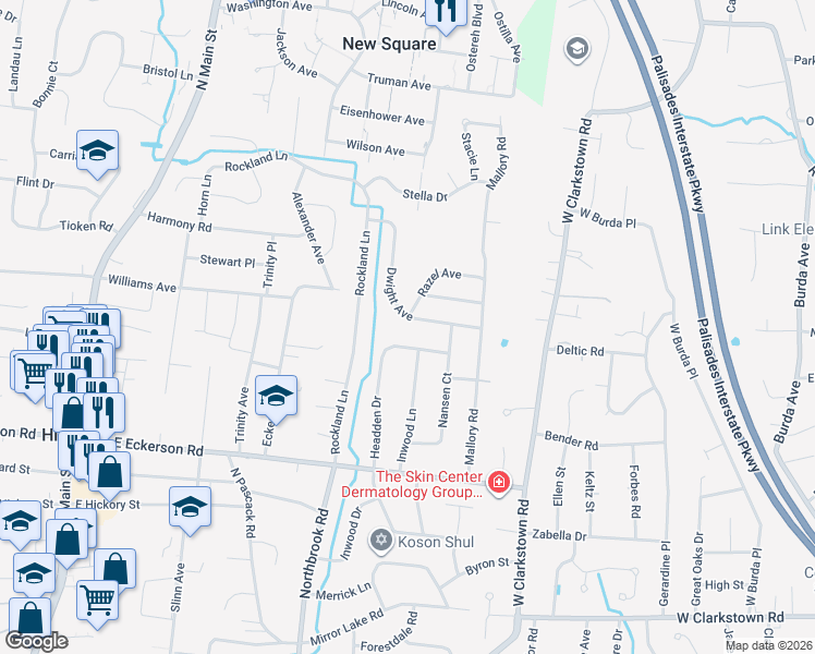 map of restaurants, bars, coffee shops, grocery stores, and more near 14 Dwight Avenue in Spring Valley
