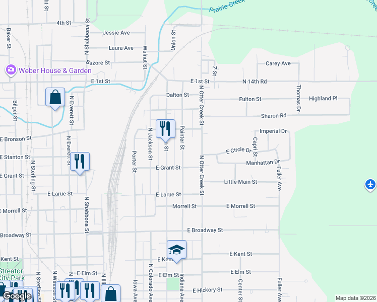 map of restaurants, bars, coffee shops, grocery stores, and more near 1002 Painter Street in Streator