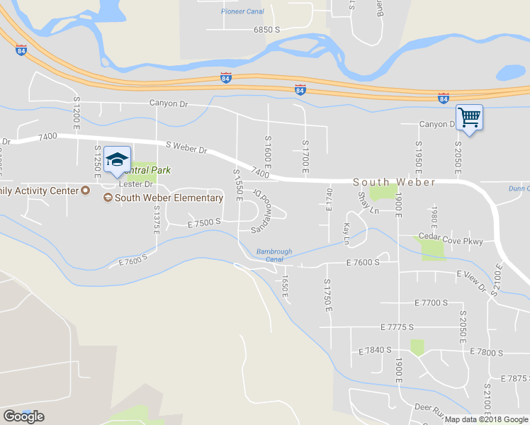 map of restaurants, bars, coffee shops, grocery stores, and more near 7477 Sandalwood Drive in South Weber