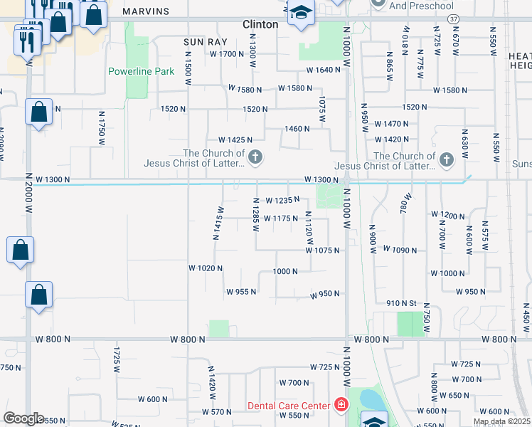 map of restaurants, bars, coffee shops, grocery stores, and more near 1239 West 1235 North in Clinton