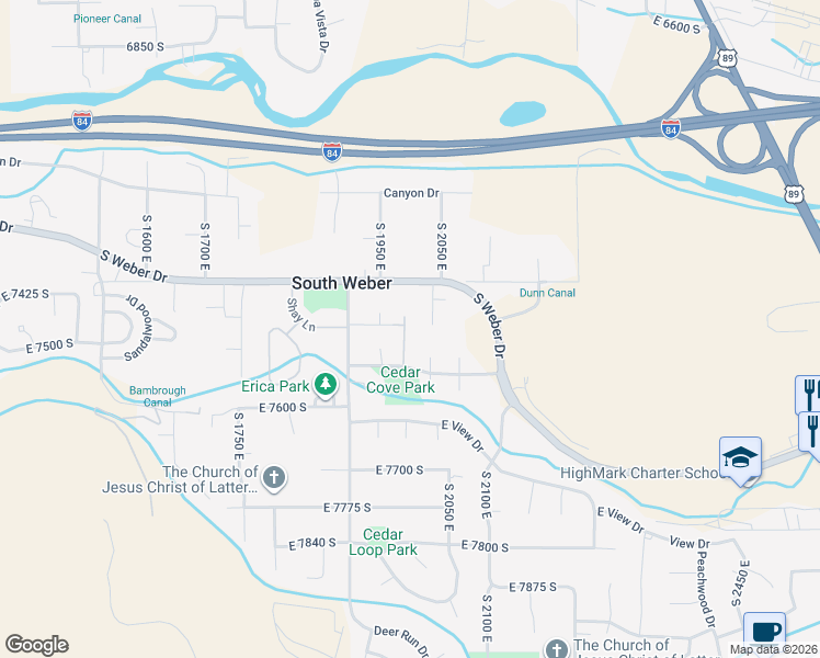 map of restaurants, bars, coffee shops, grocery stores, and more near 1980 East South Weber Drive in South Weber