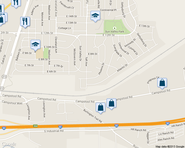 map of restaurants, bars, coffee shops, grocery stores, and more near 4921 East 6th Street in Cheyenne