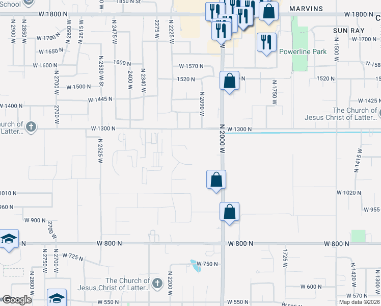 map of restaurants, bars, coffee shops, grocery stores, and more near 1202 North 2155 West in Clinton