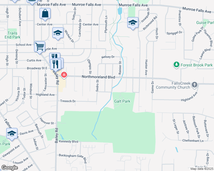 map of restaurants, bars, coffee shops, grocery stores, and more near 1872 Tacoma Street in Cuyahoga Falls
