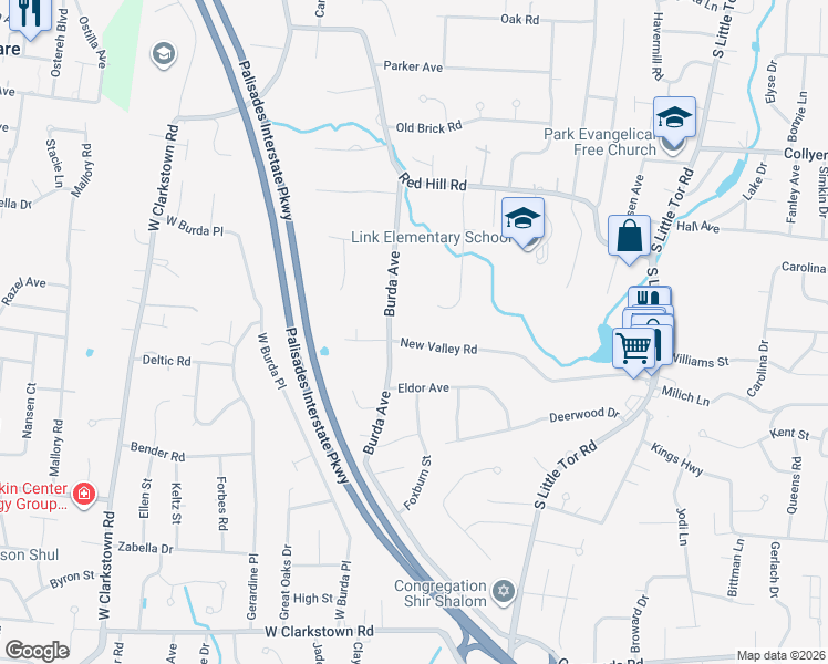 map of restaurants, bars, coffee shops, grocery stores, and more near 116 New Valley Road in New City