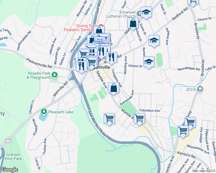 map of restaurants, bars, coffee shops, grocery stores, and more near in Pleasantville